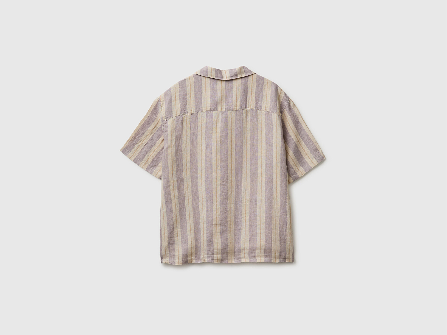 Benetton Erkek Lila Mix  %100 Keten Relaxed Fit Kısa Kollu Bowling Yaka Gömlek