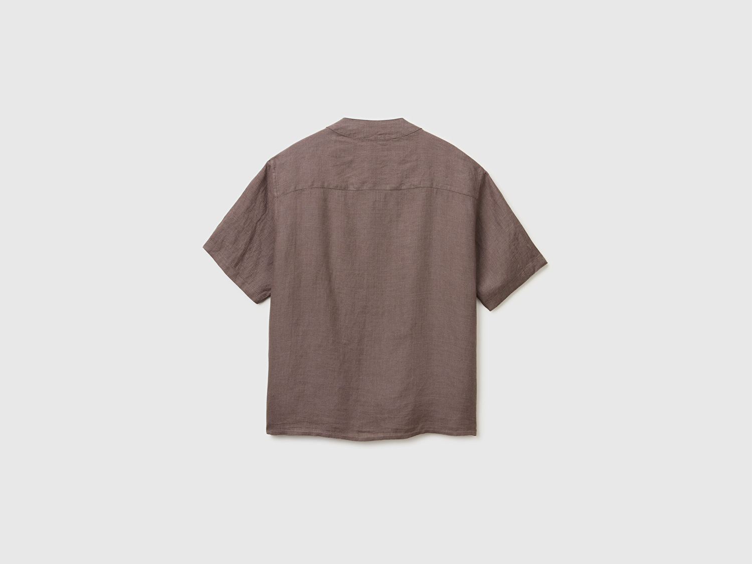 Benetton Erkek Kahverengi  %100 Keten Relaxed Fit Kısa Kollu Beyzbol Yaka Gömlek