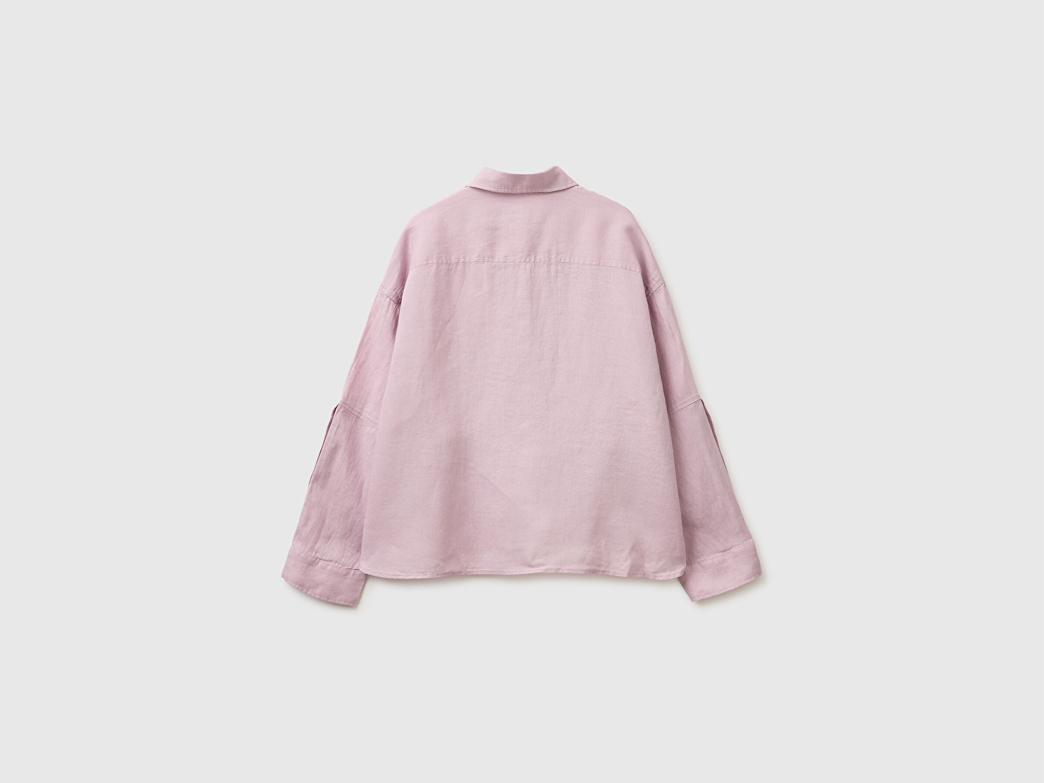 Benetton Kadın Açık Pembe %100 Keten Düşük Omuzlu Boxy Fit Gömlek