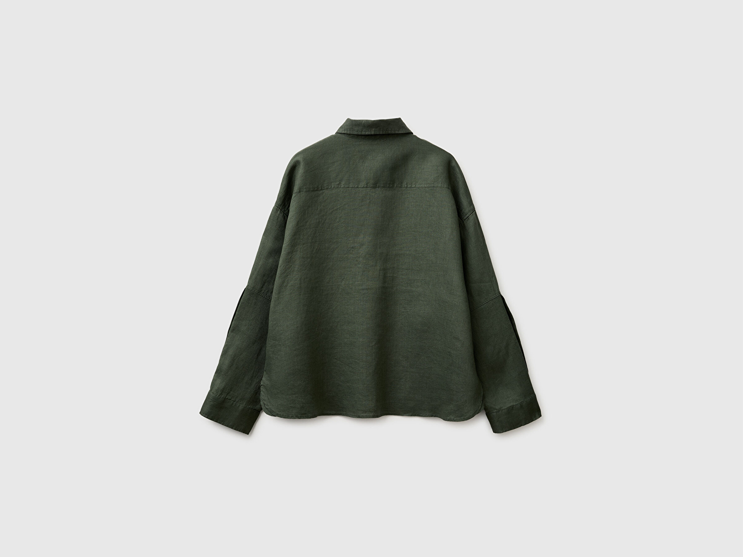 Benetton Kadın Haki %100 Keten Düşük Omuzlu Boxy Fit Gömlek