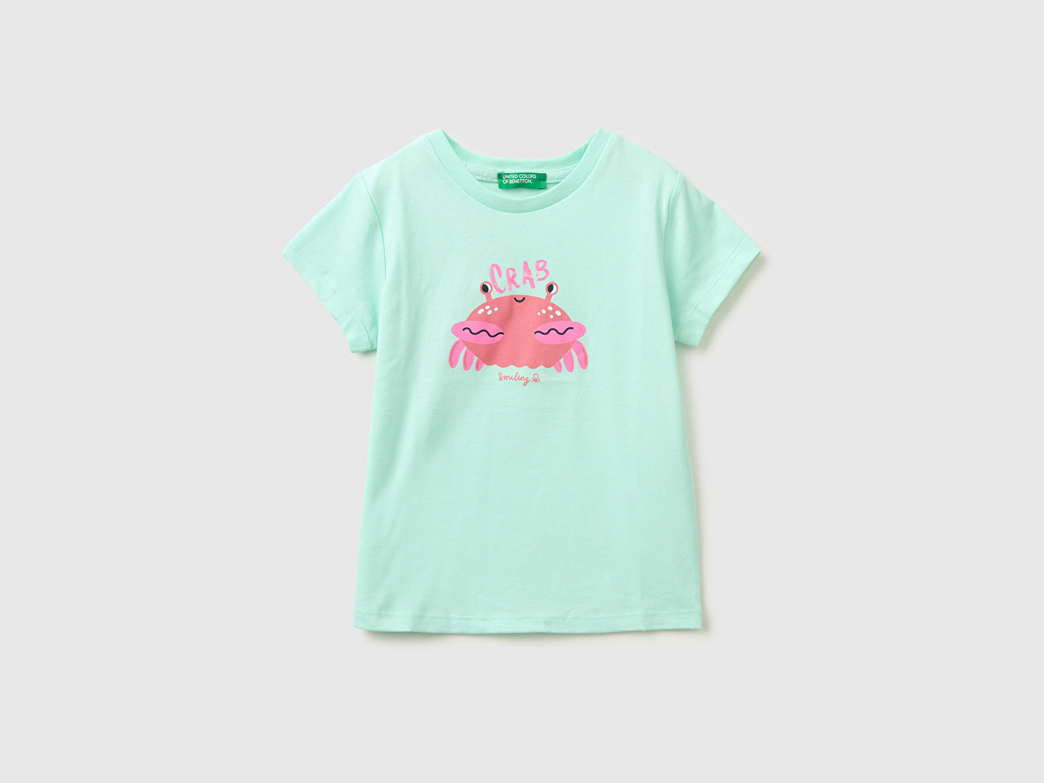 Benetton Kız Bebek Su Yeşili Grafik Baskı Detaylı Bisiklet Yaka T-Shirt
