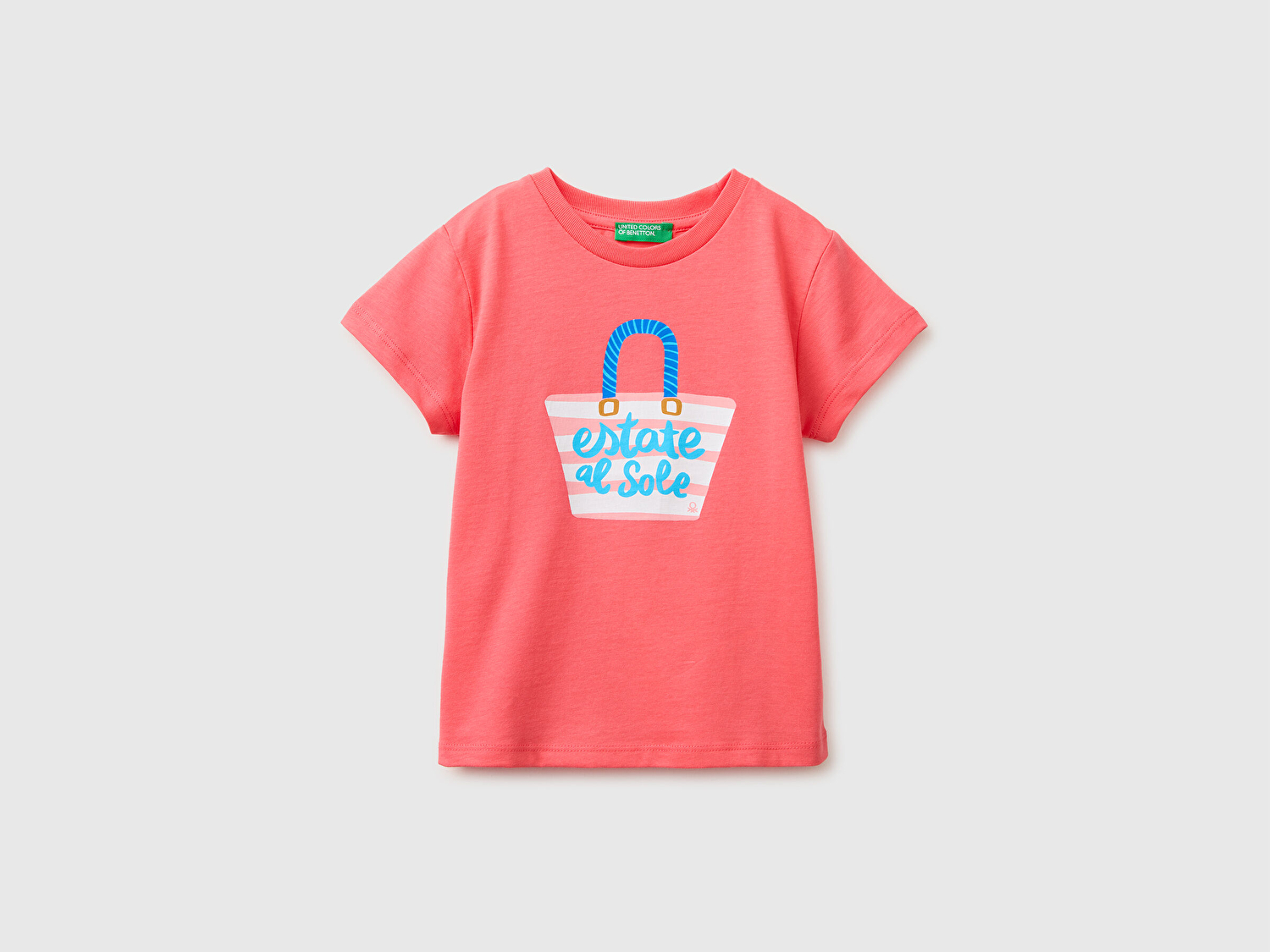 Benetton Kız Bebek Mercan Grafik Baskı Detaylı Bisiklet Yaka T-Shirt
