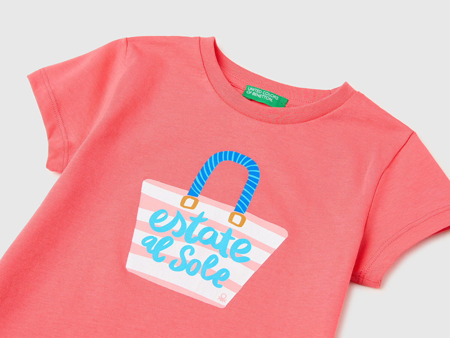 Benetton Kız Bebek Mercan Grafik Baskı Detaylı Bisiklet Yaka T-Shirt
