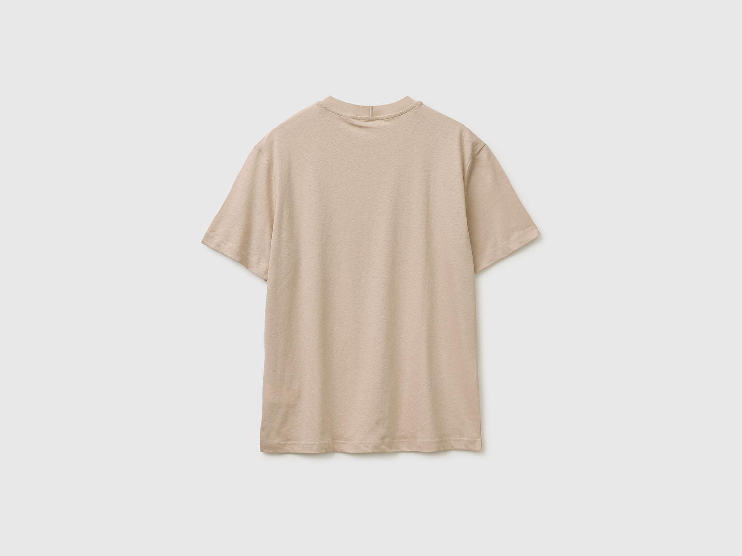Benetton Erkek Taş  Pamuk Keten Karışımlı Regular Fit Yuvarlak Yaka T-Shirt