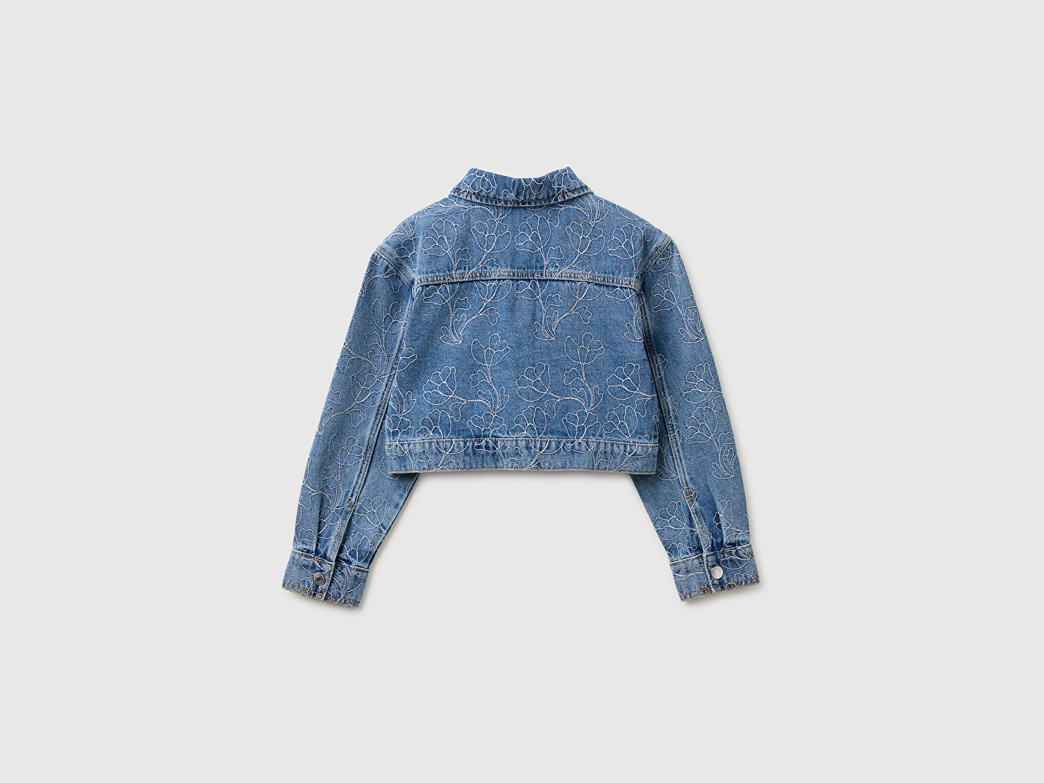 Benetton Kız Çocuk Mavi Düşük Kollu İşlemeli Kısa Denim Ceket