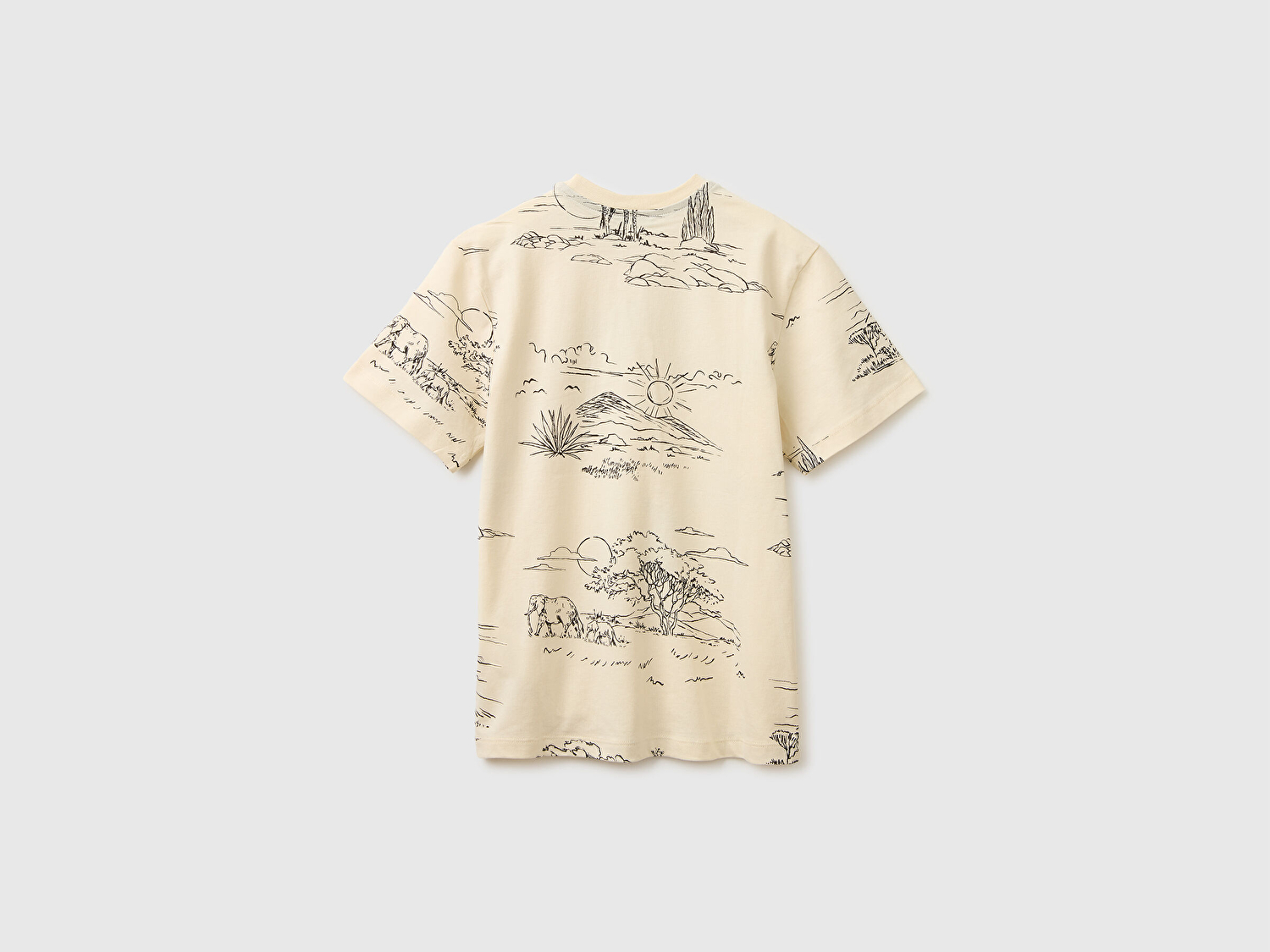 Benetton Erkek Çocuk Bej Logo Etiket Detaylı Tamamı Baskılı T-Shirt