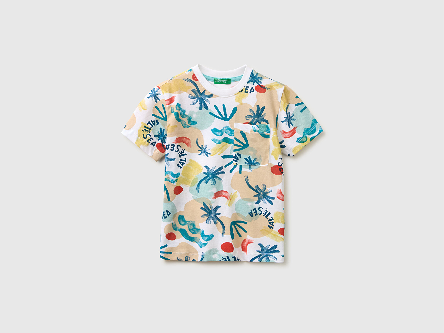 Benetton Erkek Bebek Mavi Mix Ön Cebi Logo Detaylı Tamamlı Desenli T-Shirt