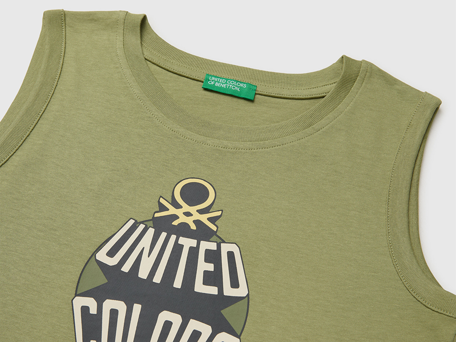 Benetton Erkek Çocuk Haki Logo Baskı Detaylı Yuvarlak Yaka Atlet