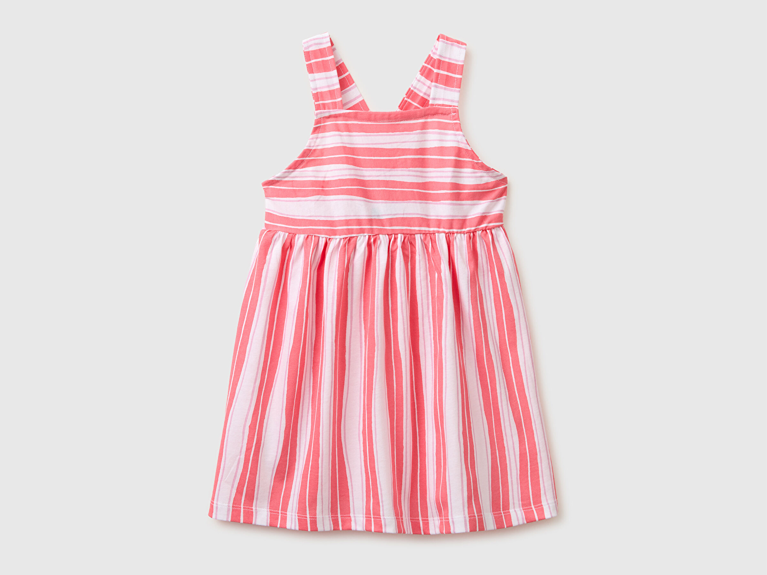 Benetton Kız Bebek Kırmızı-Beyaz Sırt Detaylı Askılı Elbise
