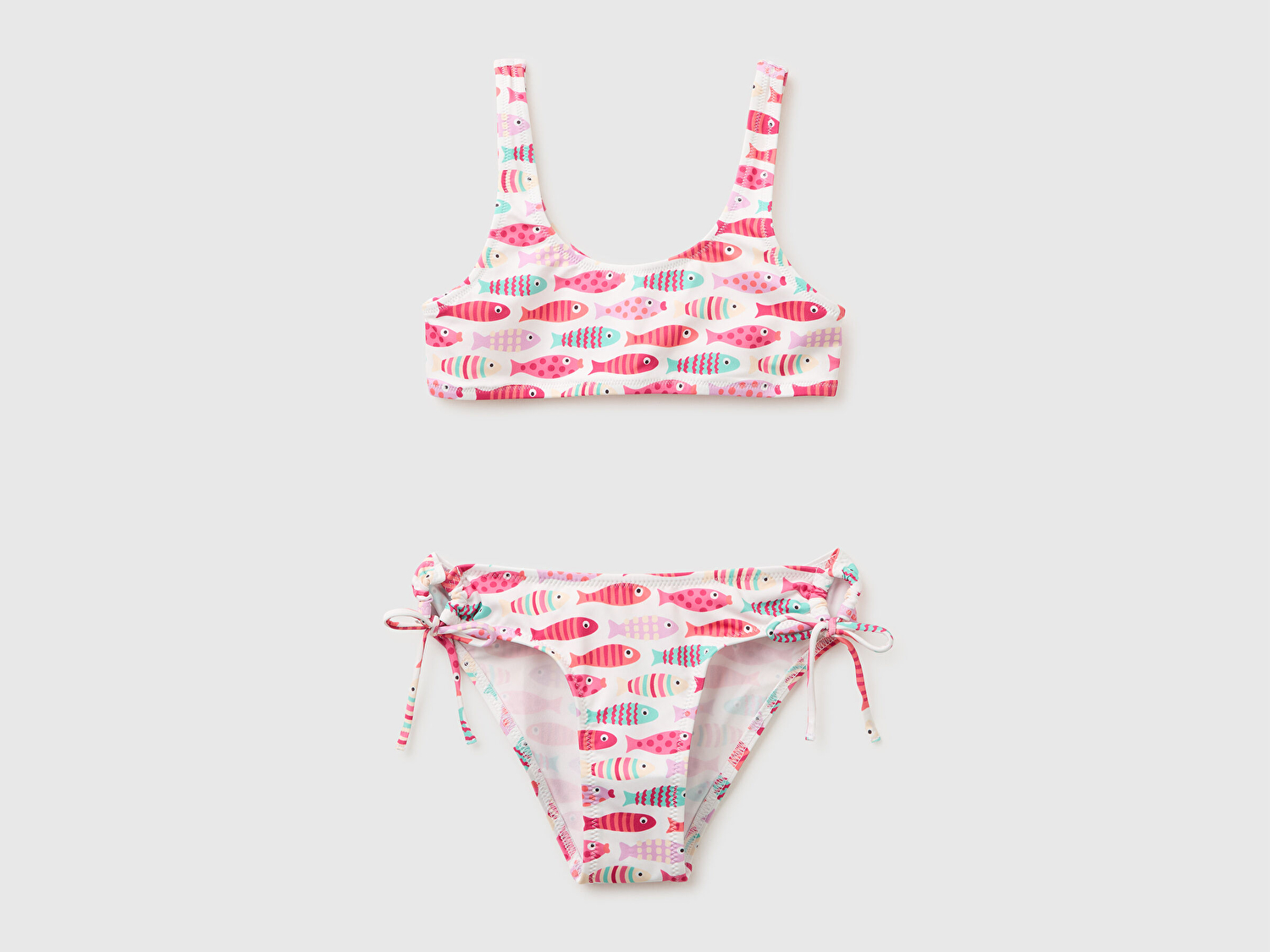 Benetton Kız Çocuk Pembe Tamamı Baskı Detaylı Yanları Ayarlanabilir Bikini Takımı