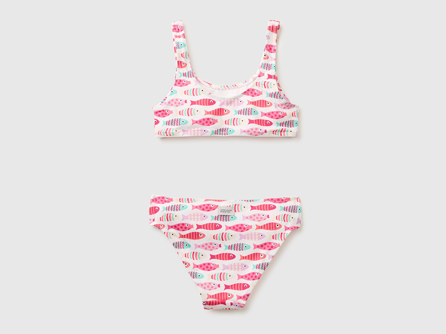 Benetton Kız Çocuk Pembe Tamamı Baskı Detaylı Yanları Ayarlanabilir Bikini Takımı