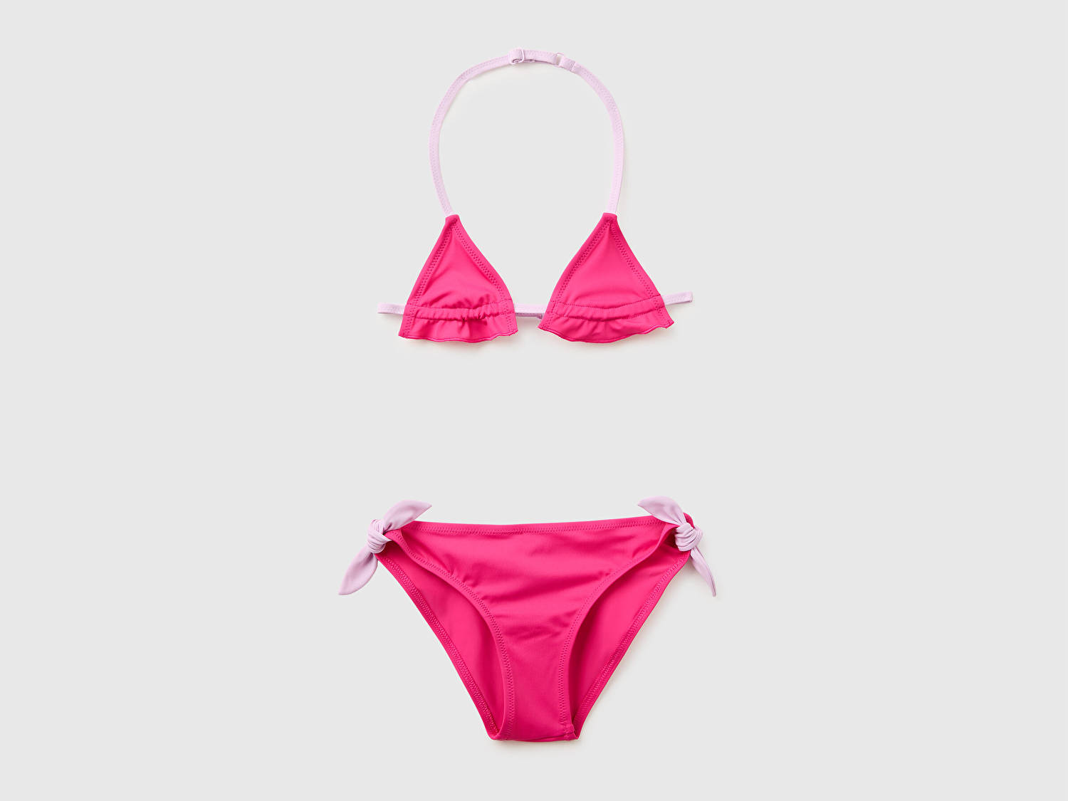Benetton Kız Çocuk Pembe Halter Yaka Yanları Fiyonklu Bikini Takımı
