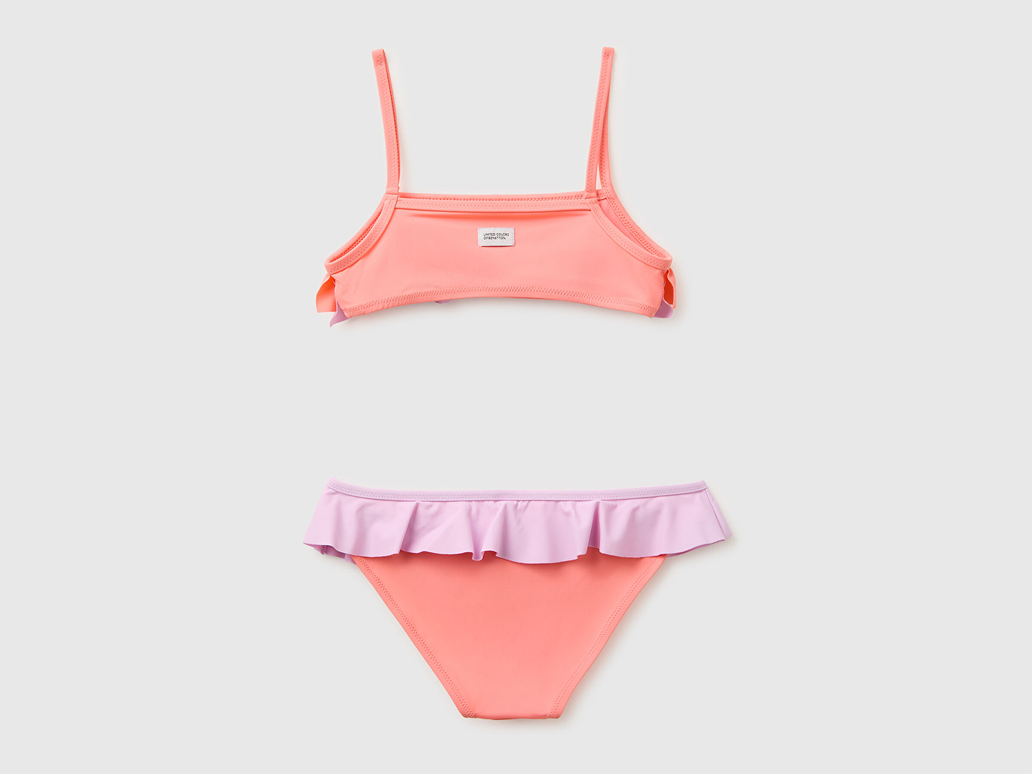 Benetton Kız Çocuk Mercan Fırfır Detaylı Renk Bloklu Bikini Takımı