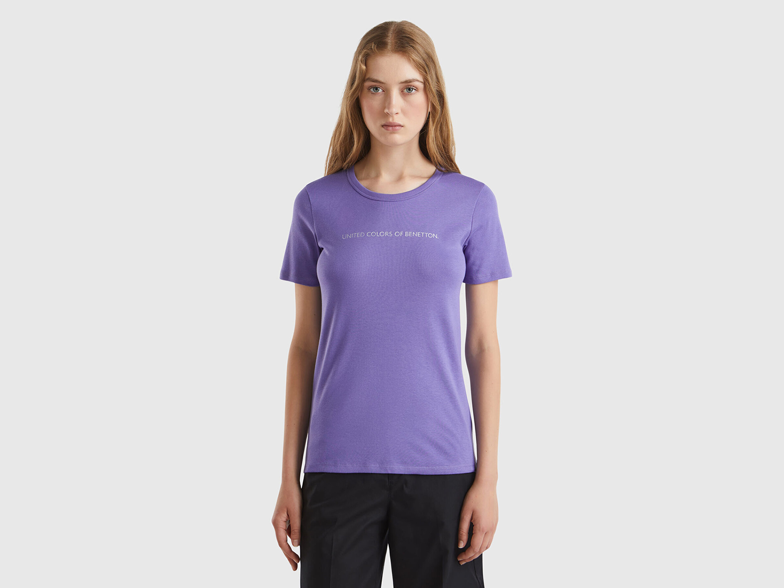 Kad n Mor 100 Koton Benetton Yaz l Basic T Shirt