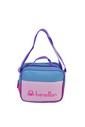 Kız Çocuk Pembe Benetton Yazılı Renk Bloklu Beslenme Çantası