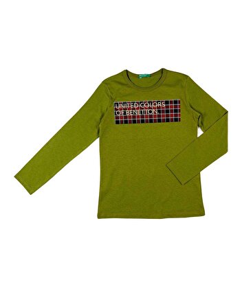 Ekose Desenli Baskili Tshirt Yag Yesili Benetton
