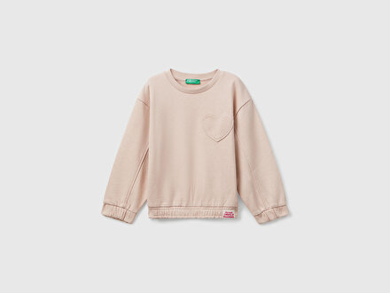 Kız Bebek Toz Pembe Dikiş Detaylı Kalpli Yama Cepli Regular Fit Sweatshirt