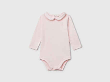 Bebek Pembe Önü Logo İşlemeli Çıtçıtlı Bebek Yaka Uzun Kollu Body