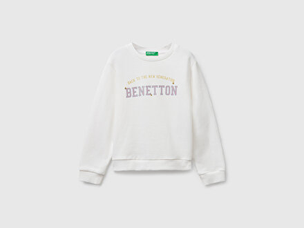 Kız Bebek Ekru Önü Simli Logo Baskılı Nervürlü Regular Fit Sweatshirt