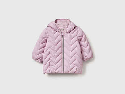 Bebek Lila Zikzak Dikişli Tavşan Kulak Kapüşonlu Mevsimlik İnce Mont