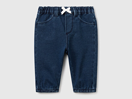 Bebek Lacivert Beli Kurdele Detaylı Cepli Denim  Pantolon