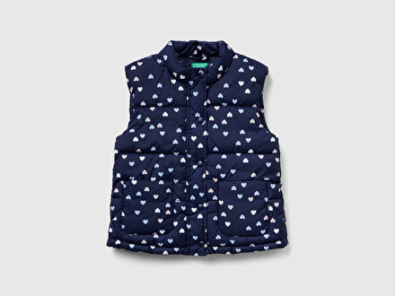 Kız Bebek Lacivert Tamamı Baskılı Fermuarlı Düğmeli Dolgulu Yelek