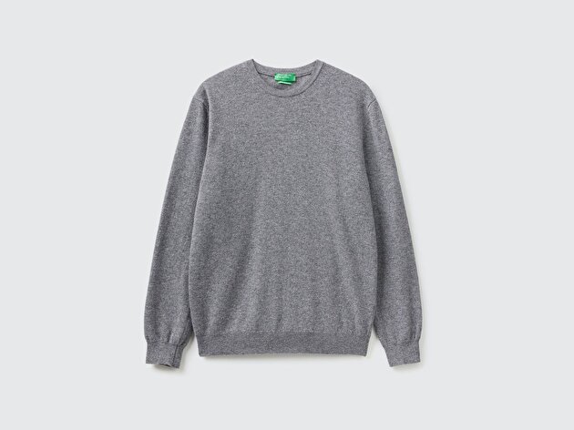 Benetton Erkek Antrasit Melanj %100 Merino Bisiklet Yaka  Kazak