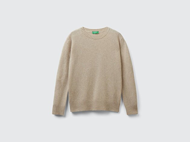 Benetton Kadın Ekru Bisiklet Yaka Shetland Kazak