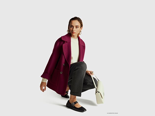 Benetton Kadın Krem %100 Merino Bisiklet Yaka Kazak