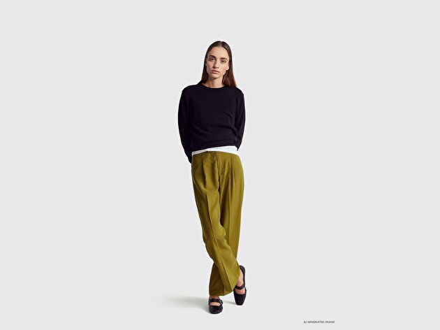Benetton Kadın Siyah %100 Merino Bisiklet Yaka Kazak