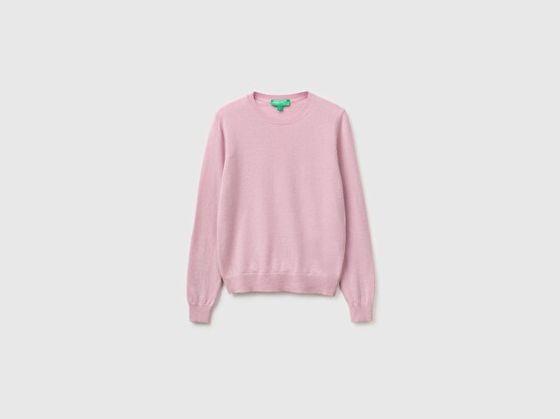 Benetton Kadın Lila %100 Merino Bisiklet Yaka Kazak