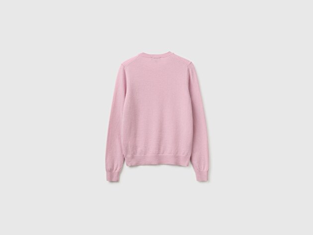 Benetton Kadın Lila %100 Merino Bisiklet Yaka Kazak