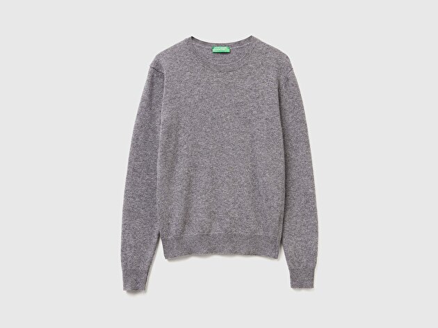 Benetton Kadın Antrasit Melanj %100 Merino Bisiklet Yaka Kazak