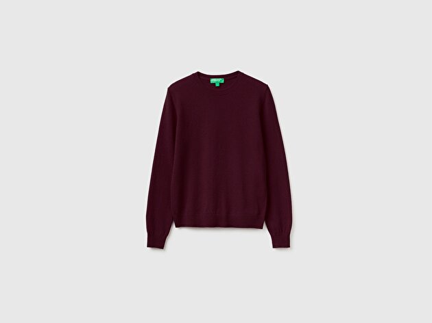 Benetton Kadın Mürdüm %100 Merino Bisiklet Yaka Kazak