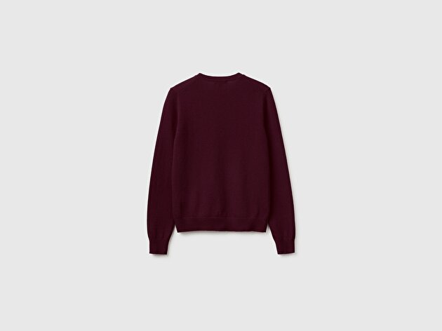 Benetton Kadın Mürdüm %100 Merino Bisiklet Yaka Kazak