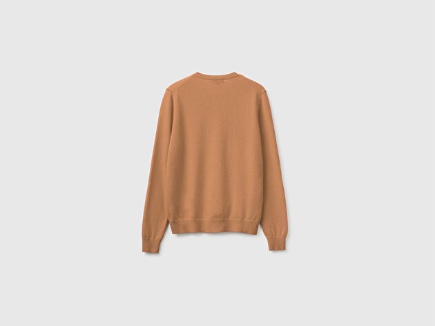 Benetton Kadın Taba %100 Merino Bisiklet Yaka  Hırka