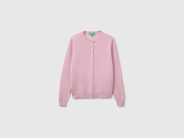 Benetton Kadın Lila %100 Merino Bisiklet Yaka  Hırka