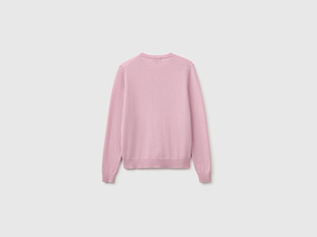 Benetton Kadın Lila %100 Merino Bisiklet Yaka  Hırka