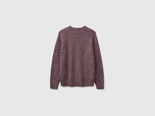 Benetton Erkek Bordo Mix Yün Karışımlı Regular Fit Reglan Kollu Bisiklet Yaka Kazak