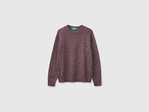 Benetton Erkek Bordo Mix Yün Karışımlı Regular Fit Reglan Kollu Bisiklet Yaka Kazak
