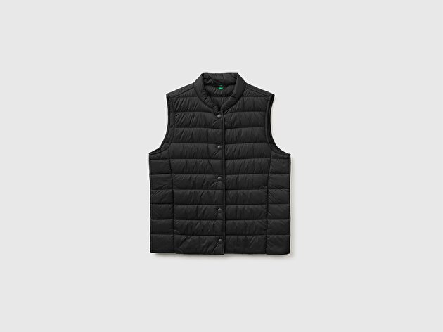 Benetton Kadın Siyah Slim Fit Şişme Düğmeli Yelek