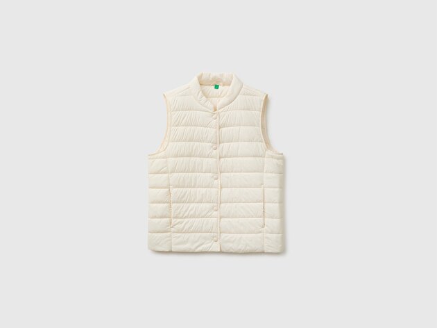 Benetton Kadın Krem Slim Fit Şişme Düğmeli Yelek