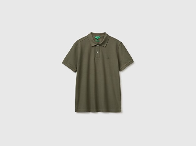 Benetton Erkek Koyu Haki Regular Fit Kısa Kollu Polo T-Shirt