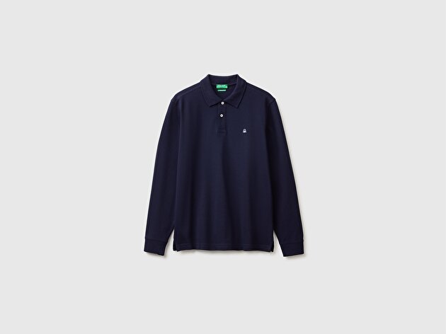 Benetton Erkek Lacivert Uzun Kol Polo T-Shirt