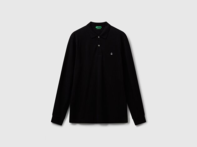 Benetton Erkek Siyah Uzun Kol Polo T-Shirt