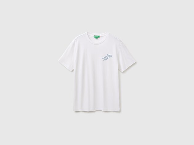 Benetton Erkek Beyaz Mix %100 Pamuk Önü Logo Baskılı Regular Fit Kısa Kollu T-Shirt