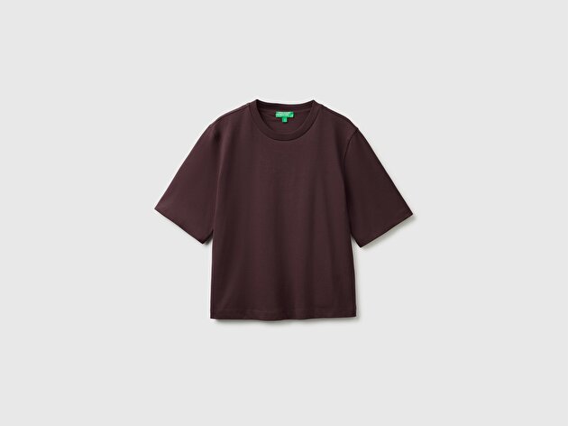 Benetton Kadın Kahverengi %100 Koton Boxy Fit T-Shirt