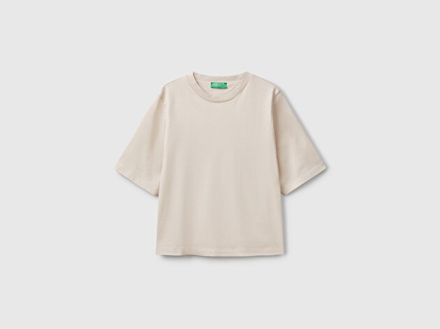 Benetton Kadın Taş %100 Koton Boxy Fit T-Shirt