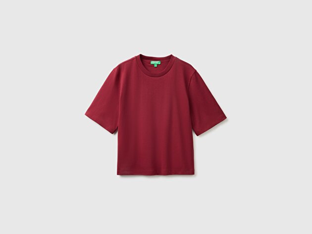 Benetton Kadın Mürdüm %100 Koton Boxy Fit T-Shirt