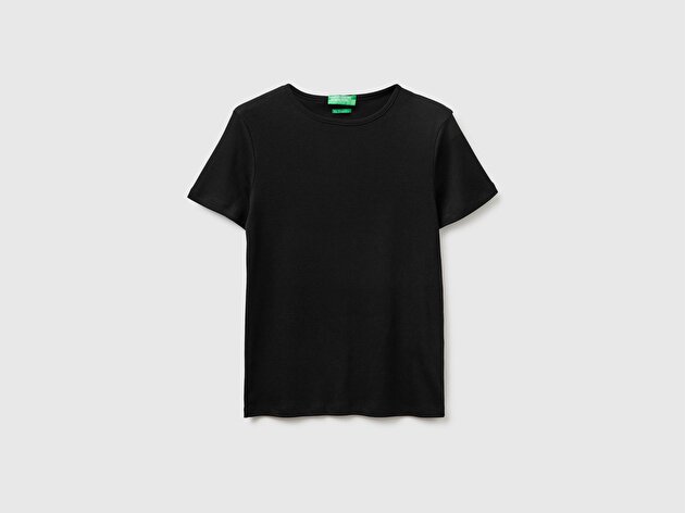Benetton Kadın Siyah %100 Pamuk Bisiklet Yaka T-Shirt
